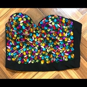 Black Bustier w/ Multi Colored Stones